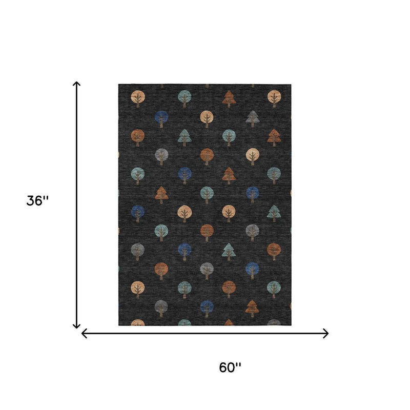 3' X 5' Black And Navy Blue Geometric Washable Indoor Outdoor Area Rug Homeroots Outdoor