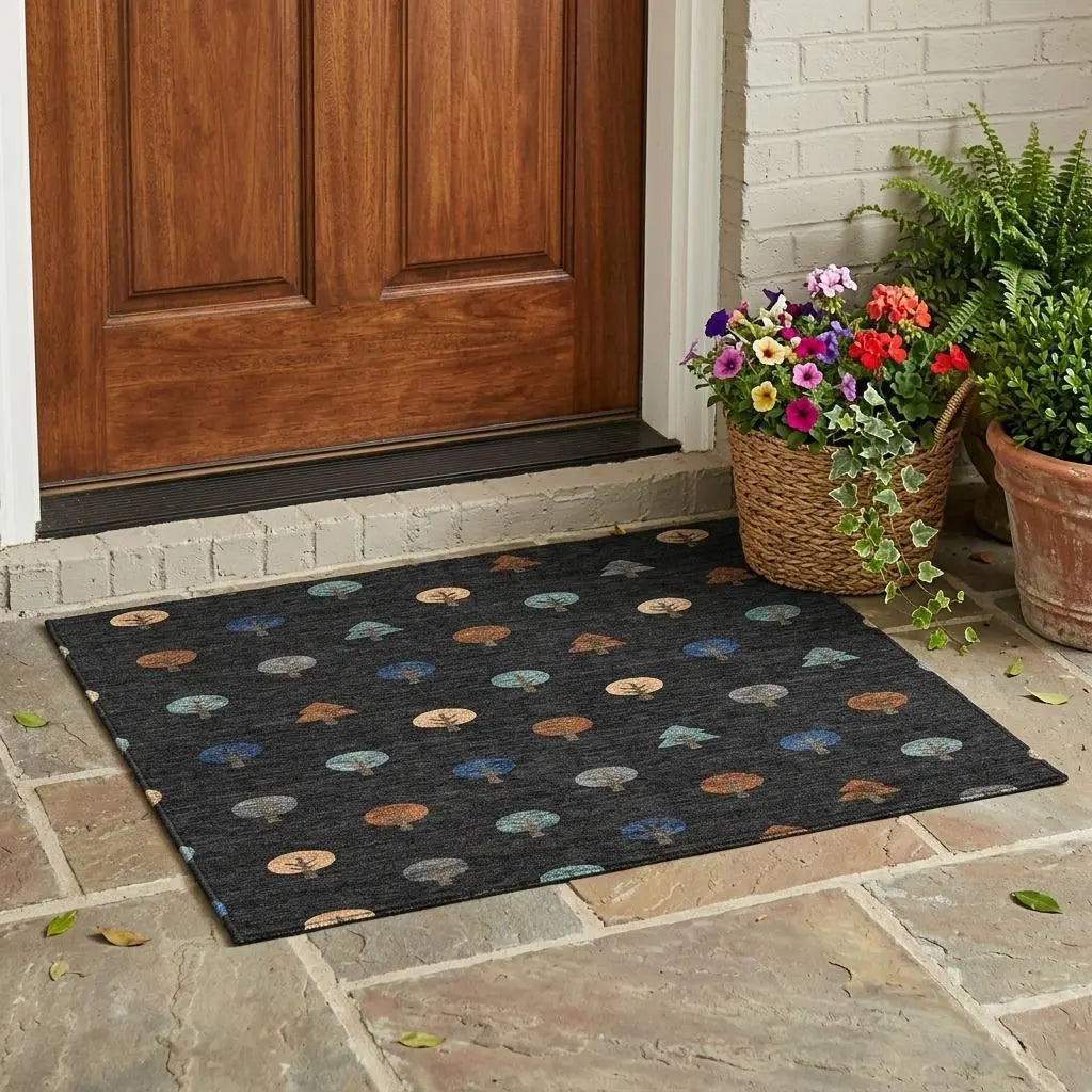 3' X 5' Black And Navy Blue Geometric Washable Indoor Outdoor Area Rug Homeroots Outdoor