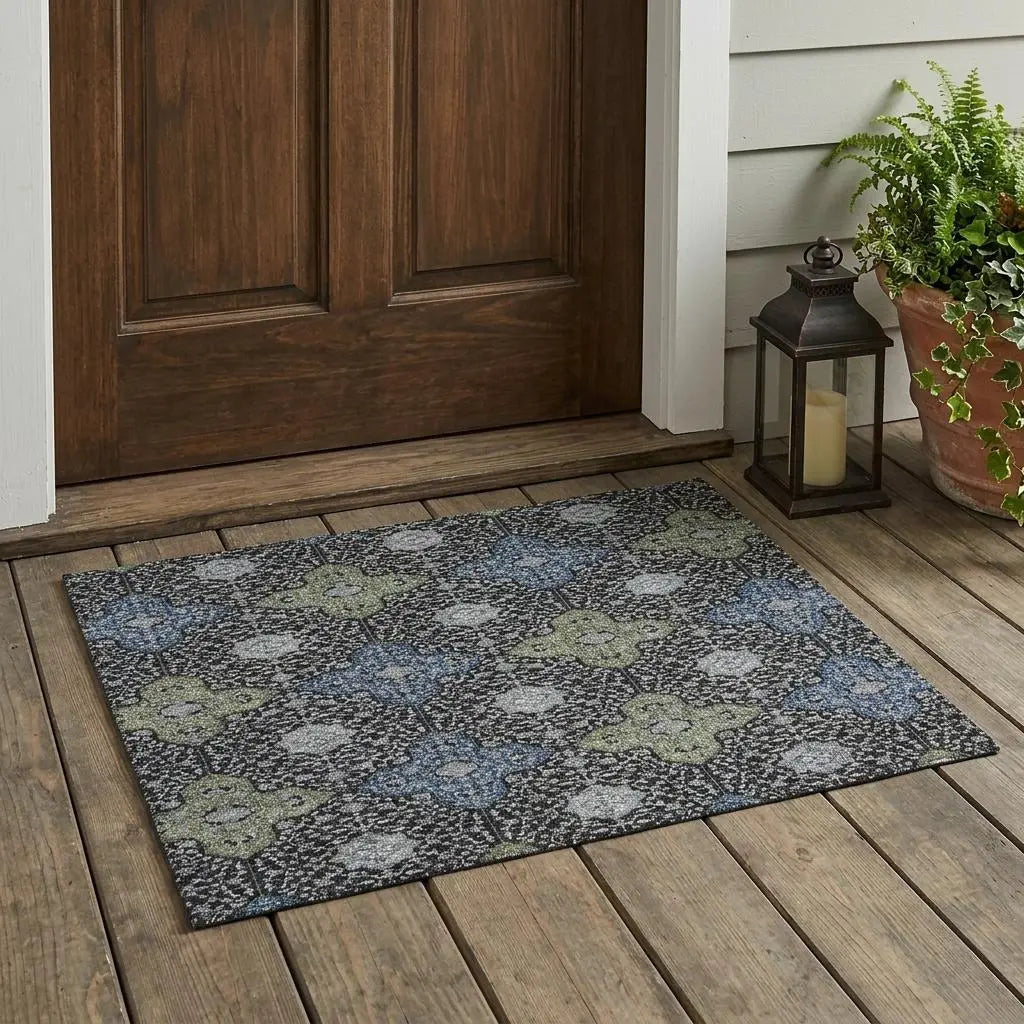3' X 5' Black And Olive Green Damask Washable Indoor Outdoor Area Rug Homeroots Outdoor
