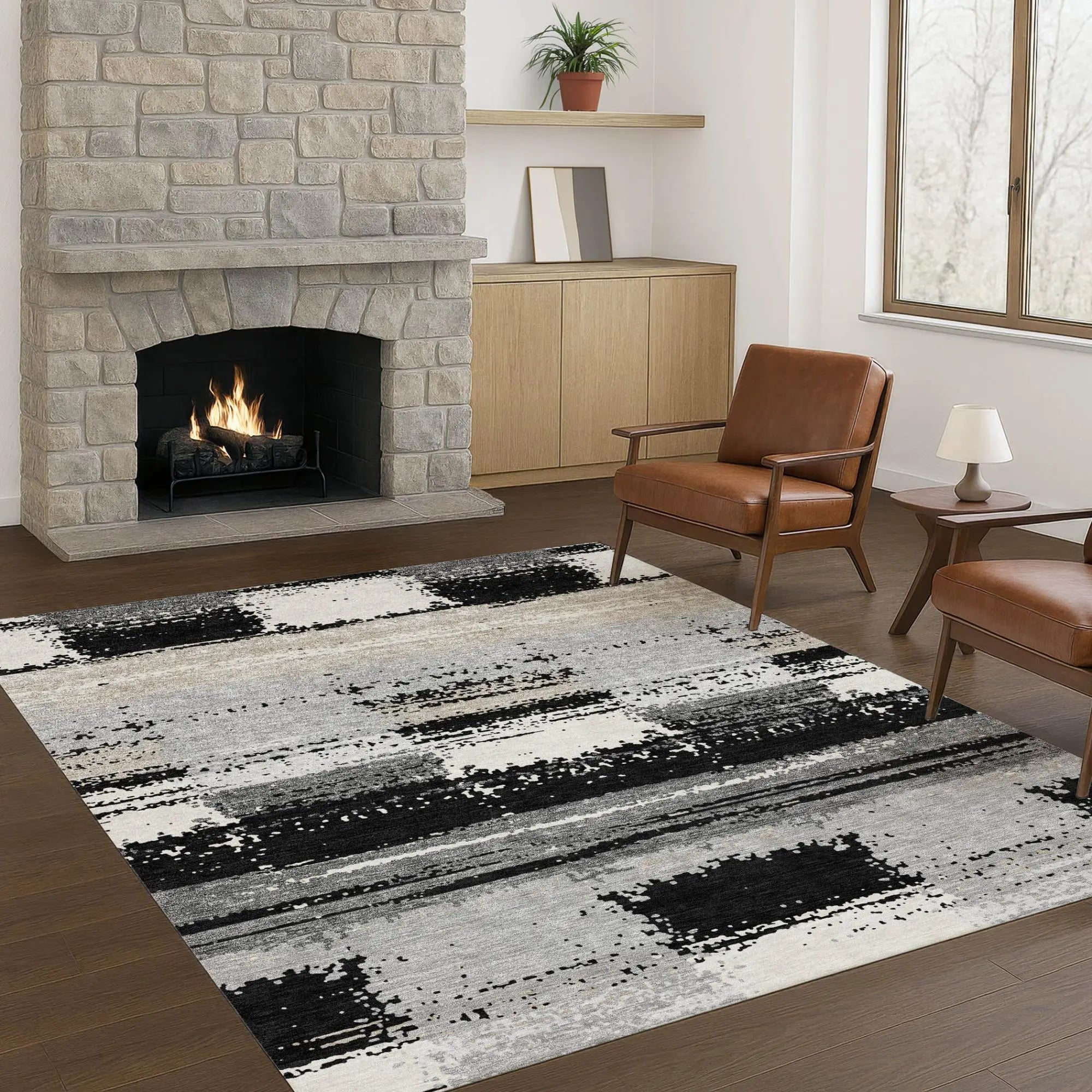 3' X 5' Black And Pewter Geometric Washable Indoor Outdoor Area Rug Homeroots Outdoor