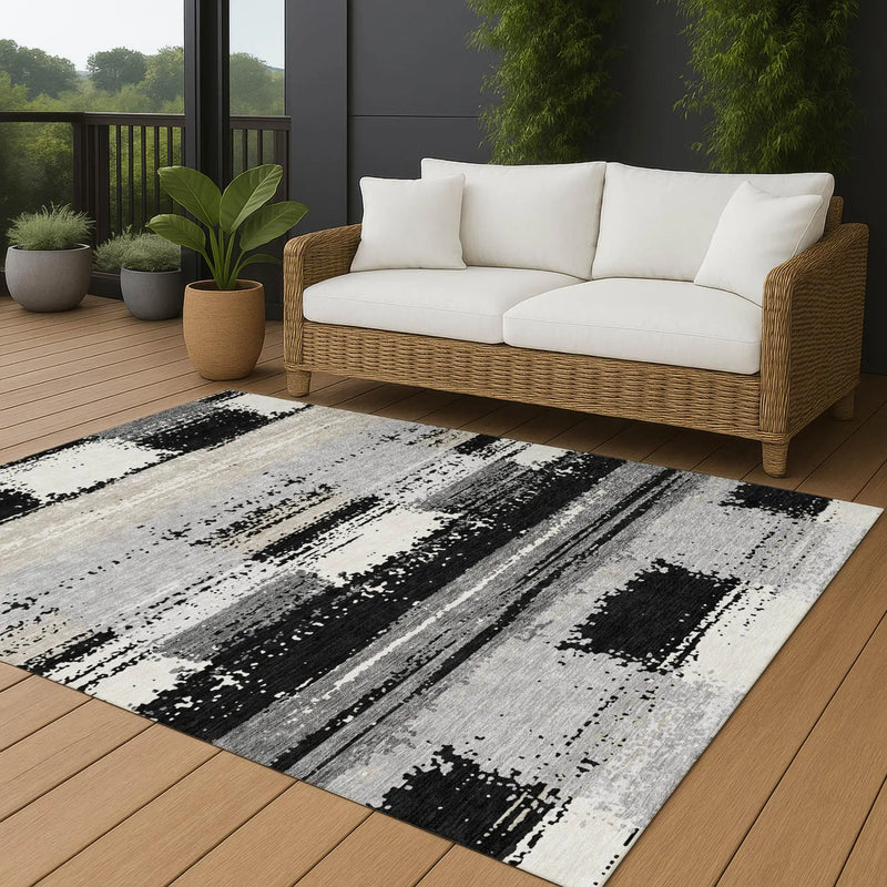 3' X 5' Black And Pewter Geometric Washable Indoor Outdoor Area Rug Homeroots Outdoor