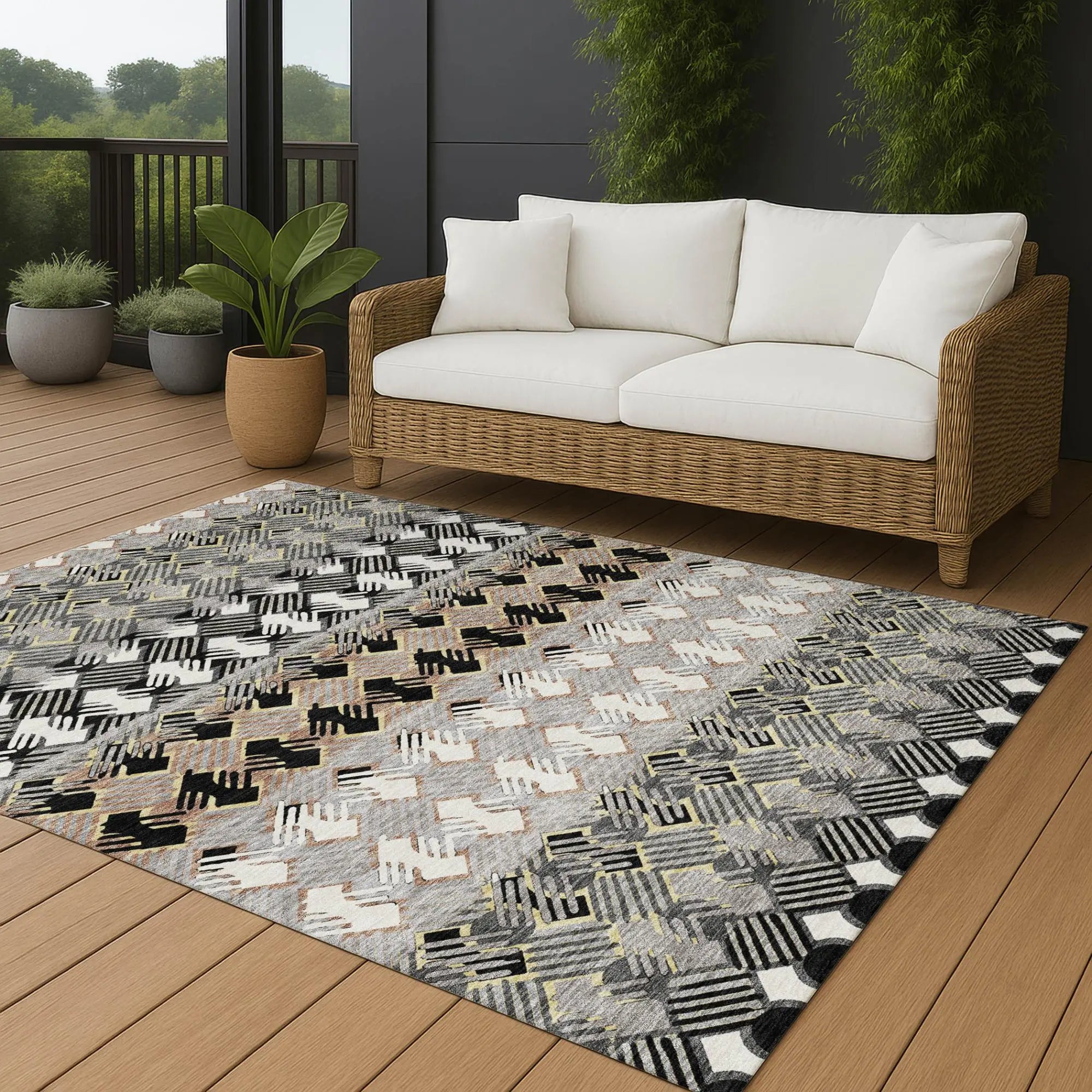 3' X 5' Black And Pewter Striped Washable Indoor Outdoor Area Rug Homeroots Outdoor