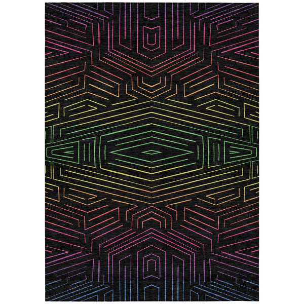 3' X 5' Black And Purple Geometric Washable Indoor Outdoor Area Rug Homeroots Outdoor