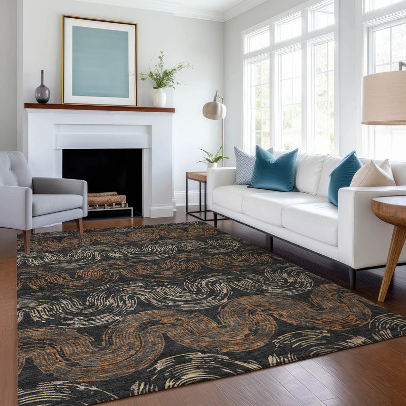 3' X 5' Black And Rust Abstract Washable Indoor Outdoor Area Rug Homeroots Outdoor