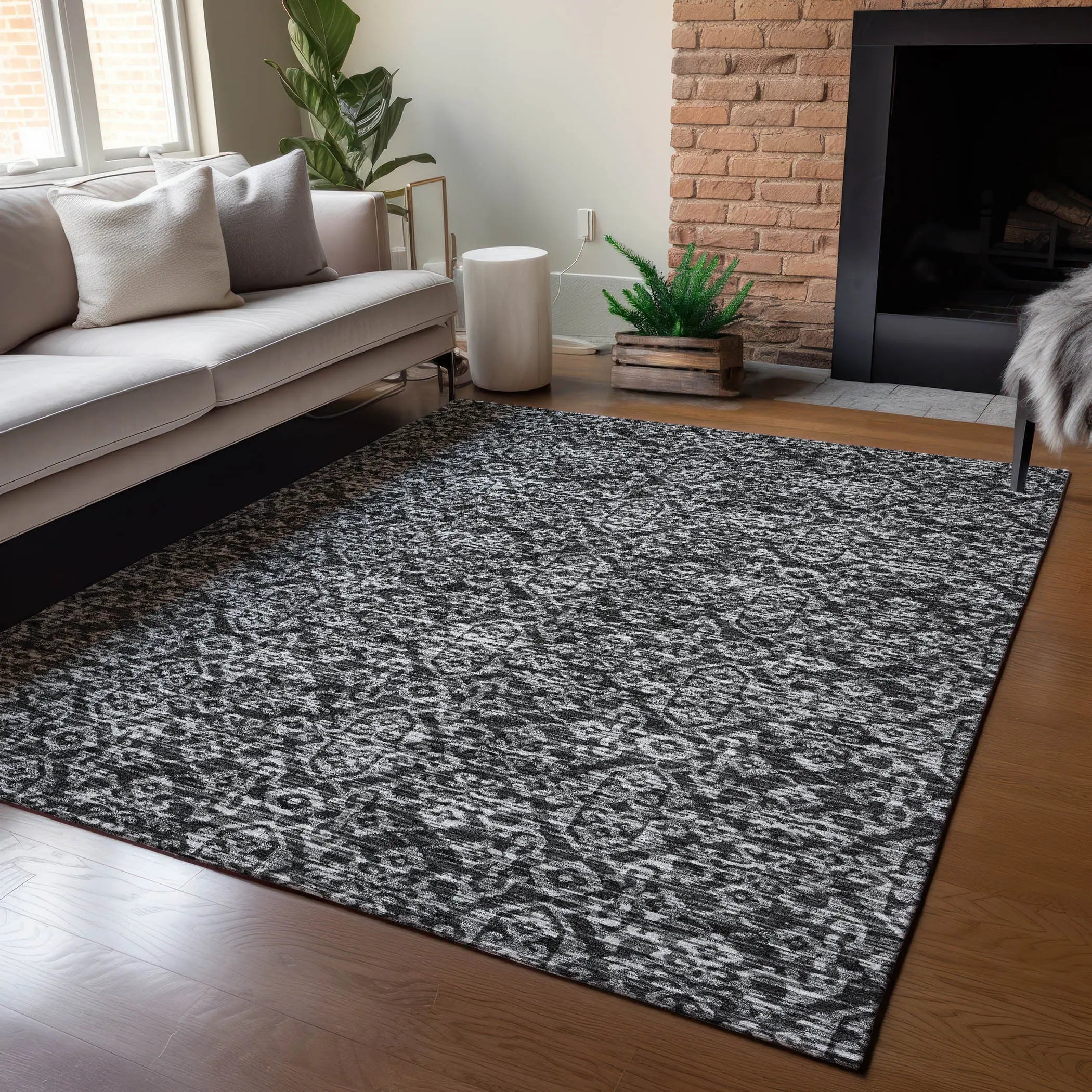 3' X 5' Black And Saffron Oriental Washable Indoor Outdoor Area Rug Homeroots Outdoor