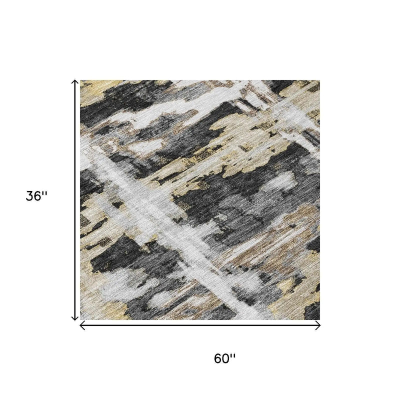 3' X 5' Black And Silver Abstract Washable Indoor Outdoor Area Rug Homeroots Outdoor