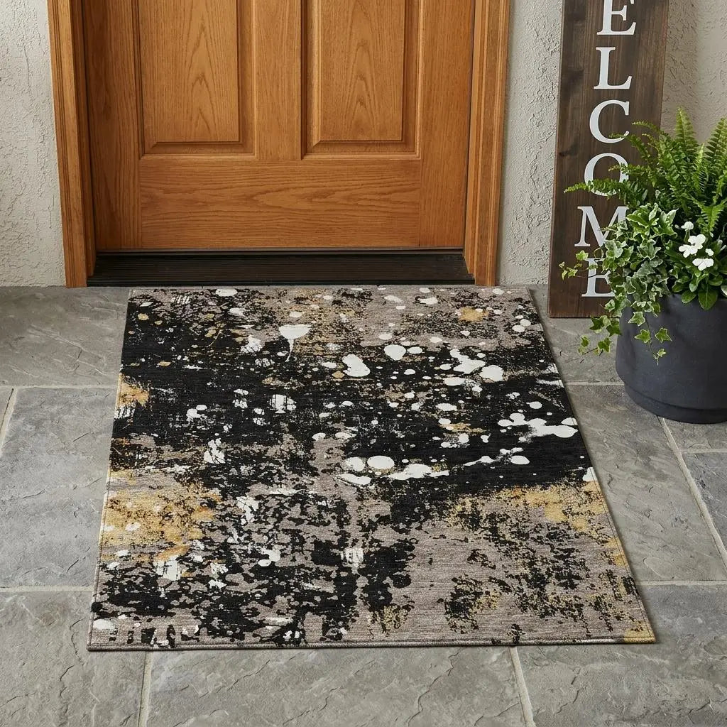3' X 5' Black And Silver Abstract Washable Indoor Outdoor Area Rug Homeroots Outdoor