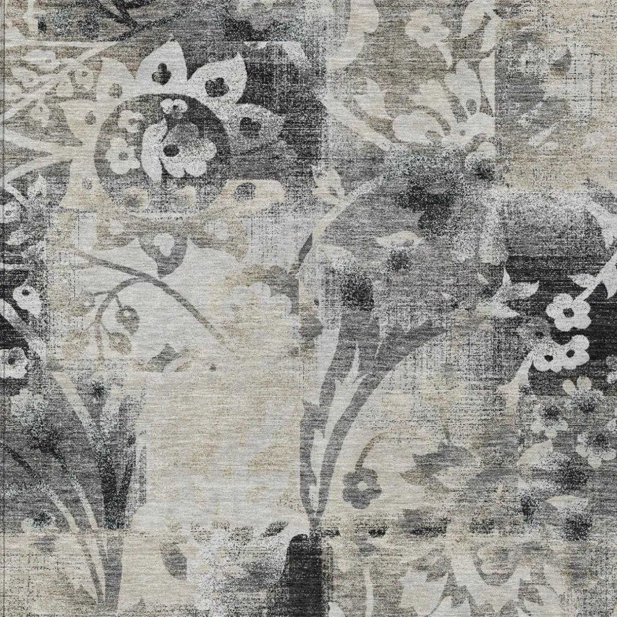 3' X 5' Black And Silver Botanical Leaves Washable Indoor Outdoor Area Rug Homeroots Outdoor