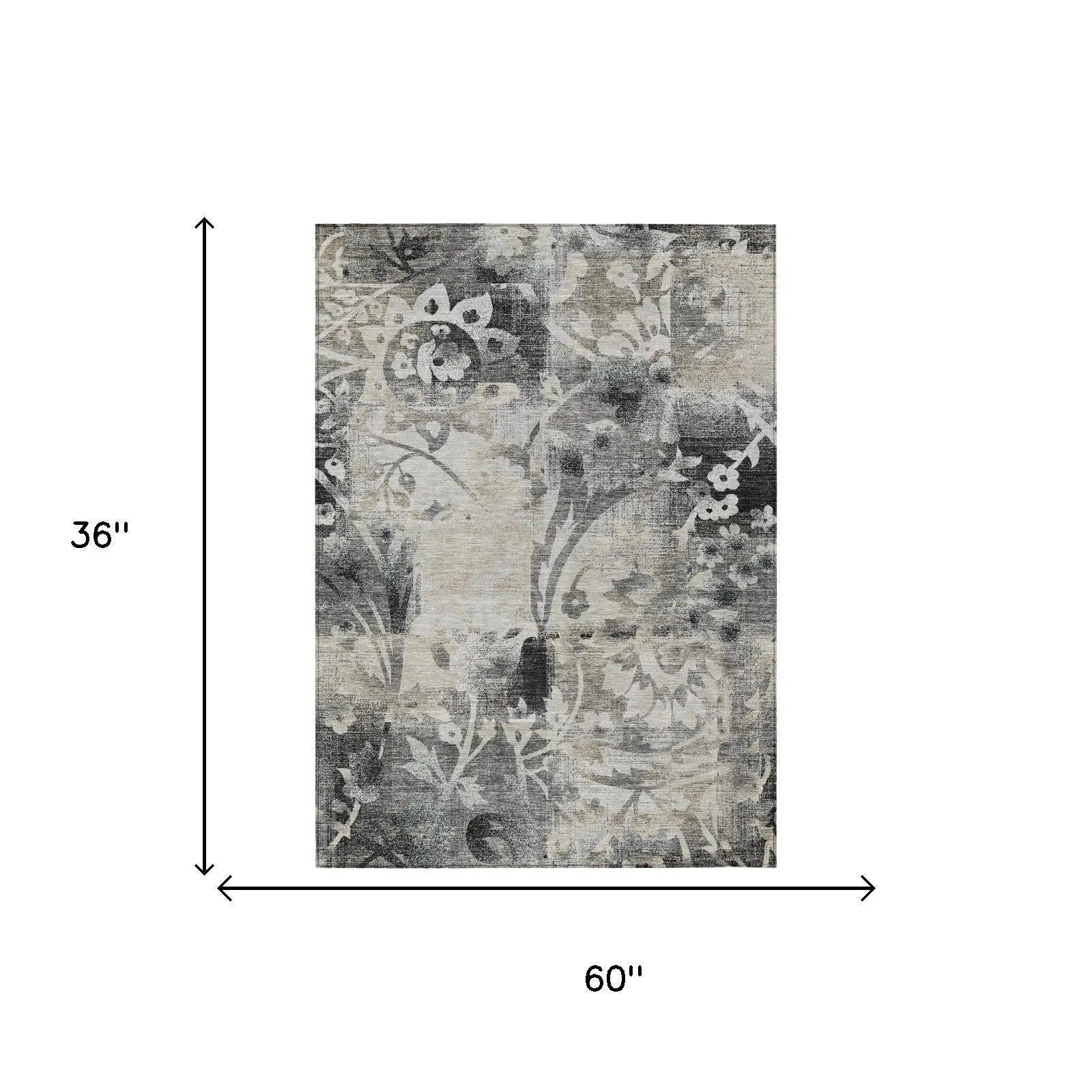 3' X 5' Black And Silver Botanical Leaves Washable Indoor Outdoor Area Rug Homeroots Outdoor