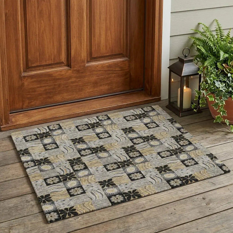 3' X 5' Black And Silver Floral Washable Indoor Outdoor Area Rug Homeroots Outdoor