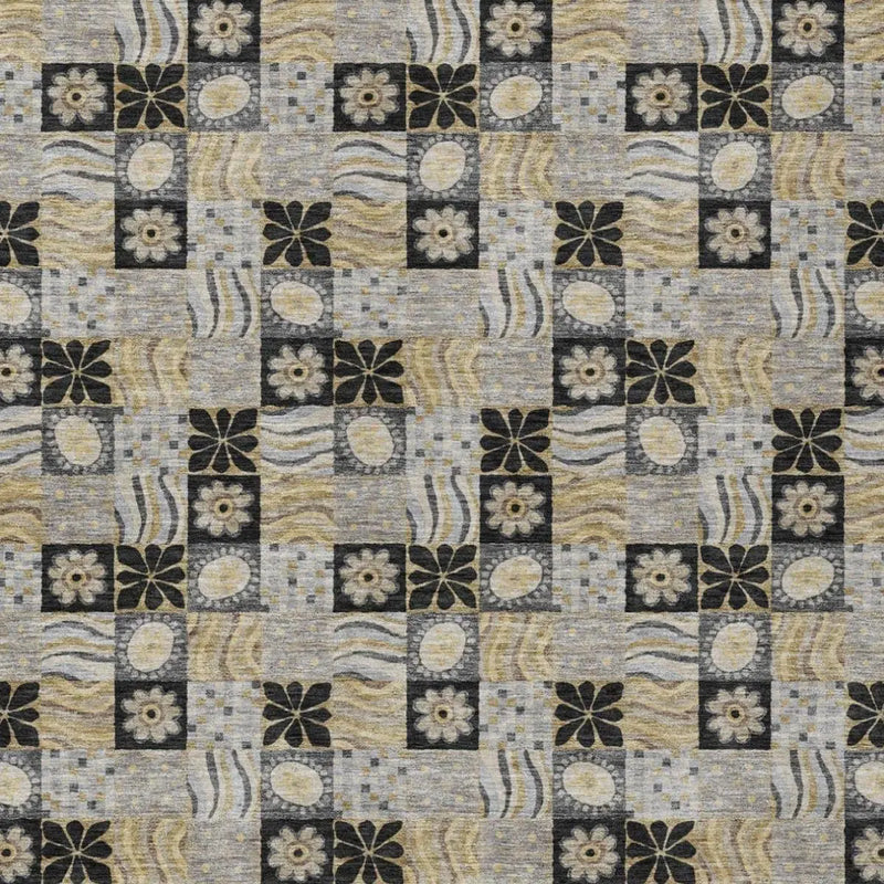 3' X 5' Black And Silver Floral Washable Indoor Outdoor Area Rug Homeroots Outdoor