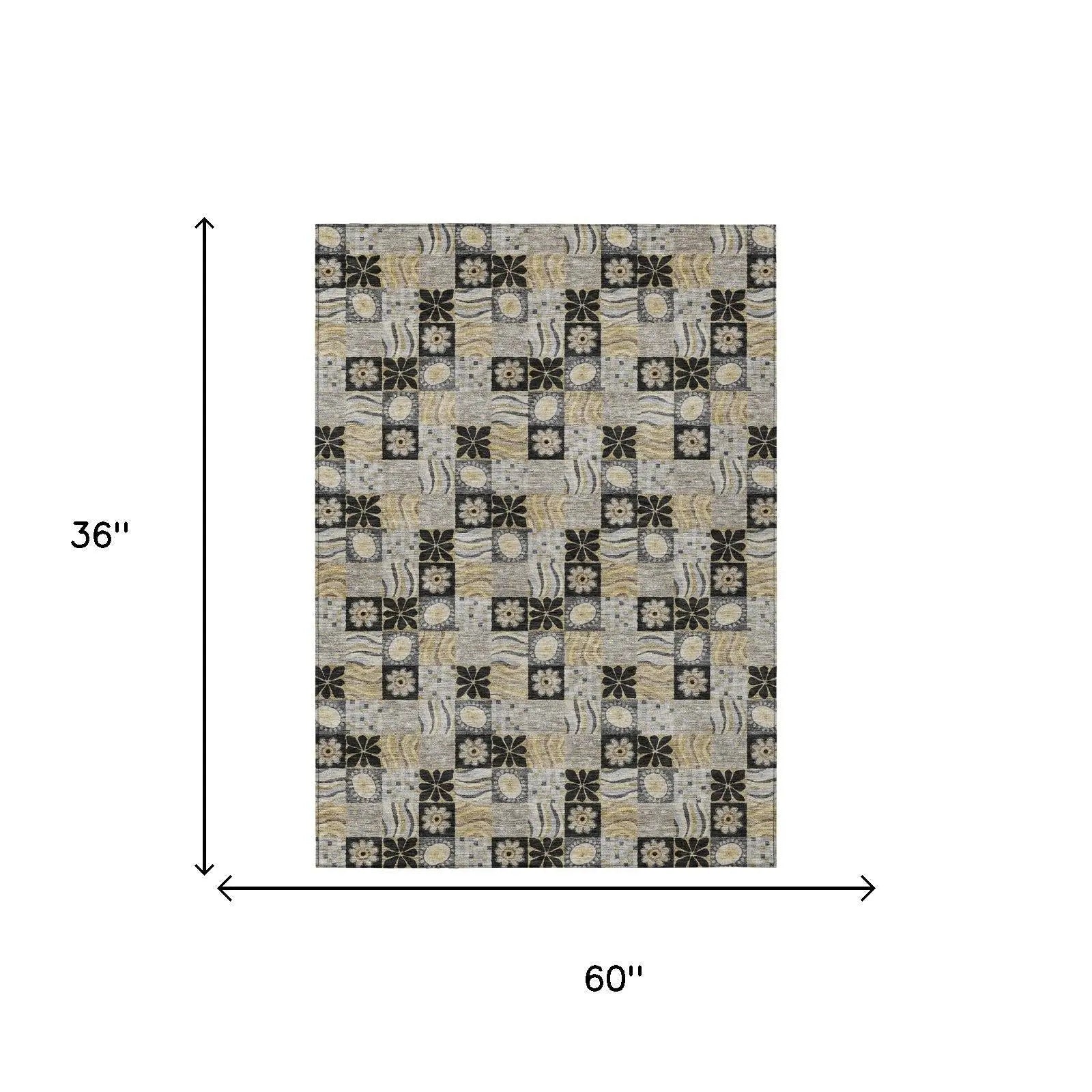 3' X 5' Black And Silver Floral Washable Indoor Outdoor Area Rug Homeroots Outdoor