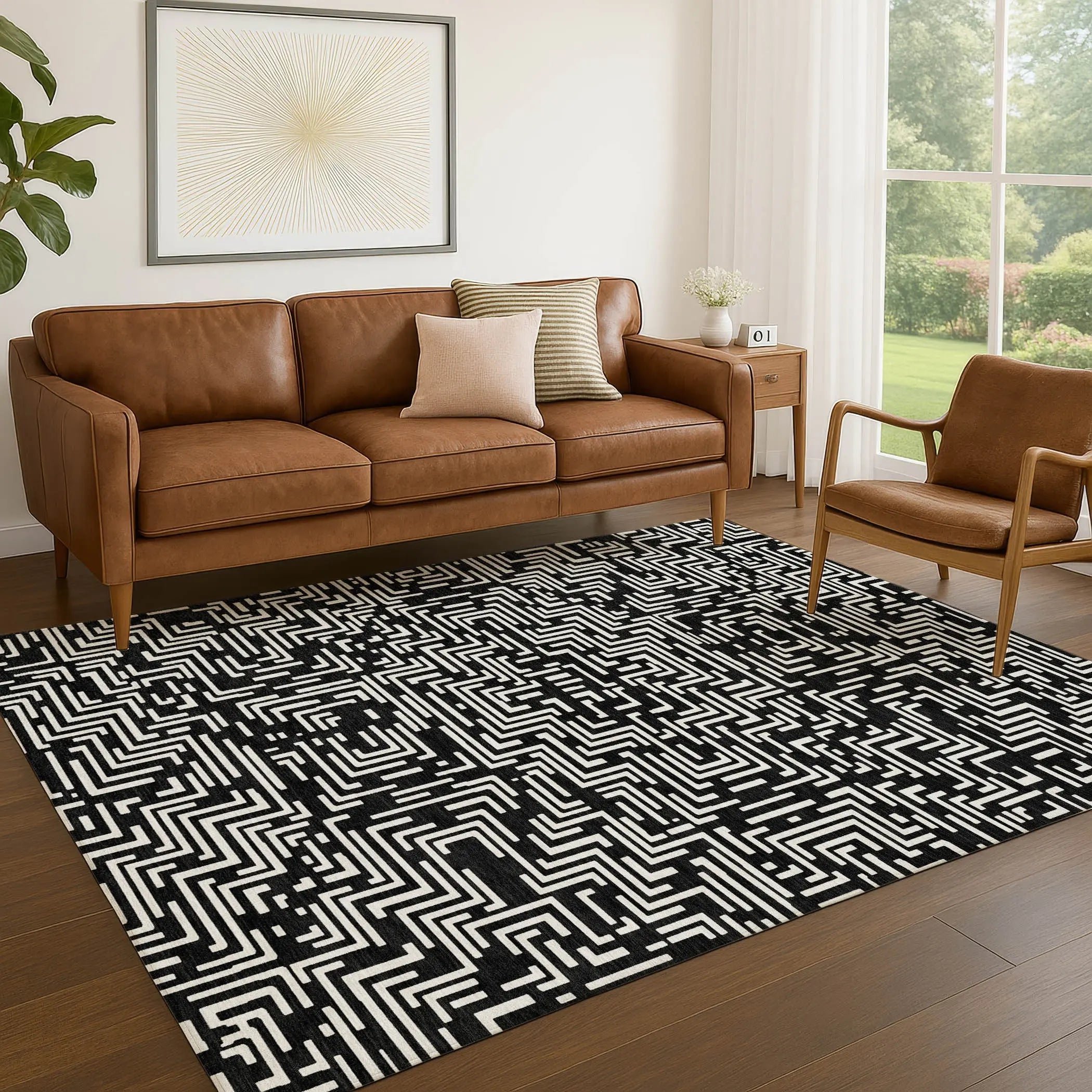 3' X 5' Black And Silver Geometric Washable Indoor Outdoor Area Rug Homeroots Outdoor