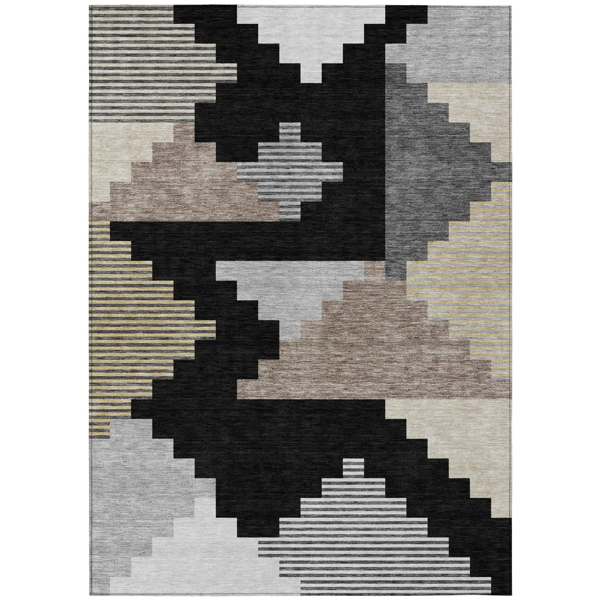 3' X 5' Black And Silver Geometric Washable Indoor Outdoor Area Rug Homeroots Outdoor