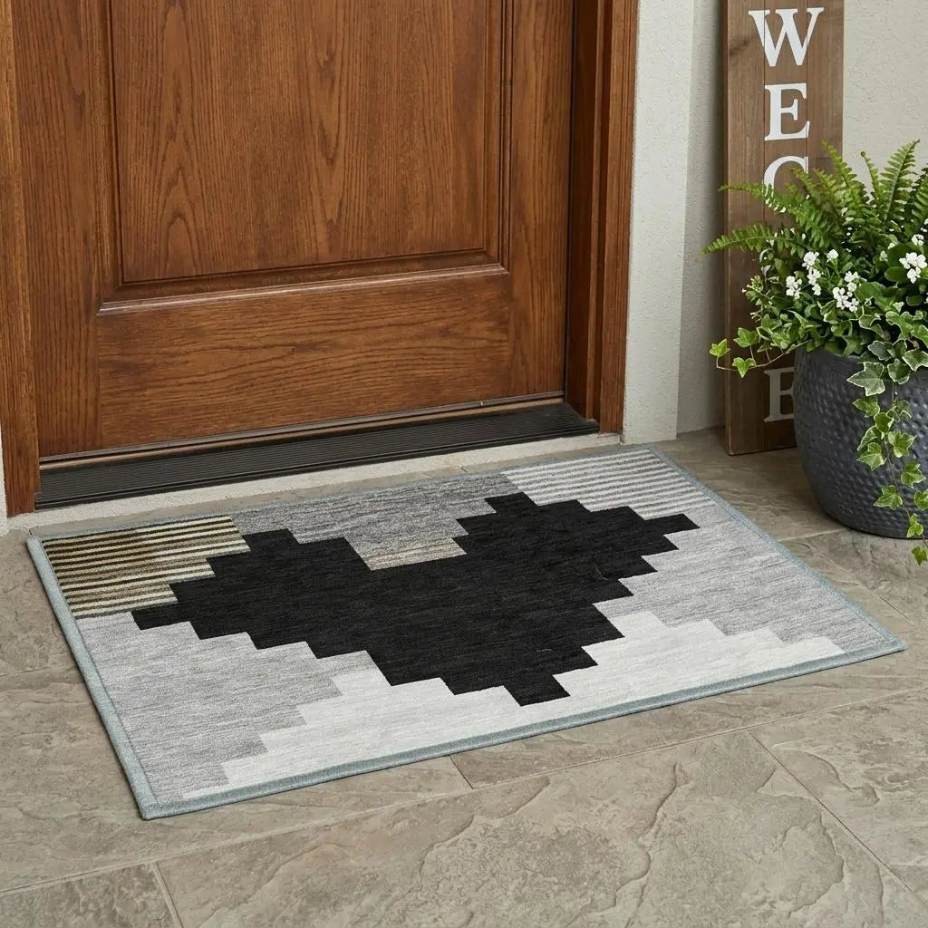 3' X 5' Black And Silver Geometric Washable Indoor Outdoor Area Rug Homeroots Outdoor