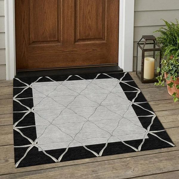3' X 5' Black And Silver Geometric Washable Indoor Outdoor Area Rug Homeroots Outdoor