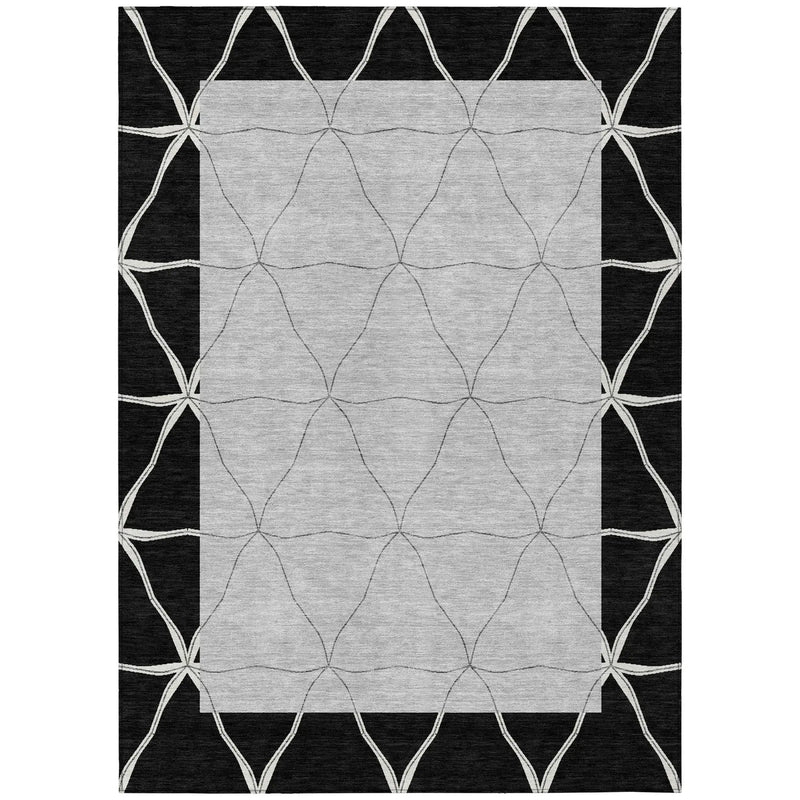 3' X 5' Black And Silver Geometric Washable Indoor Outdoor Area Rug Homeroots Outdoor