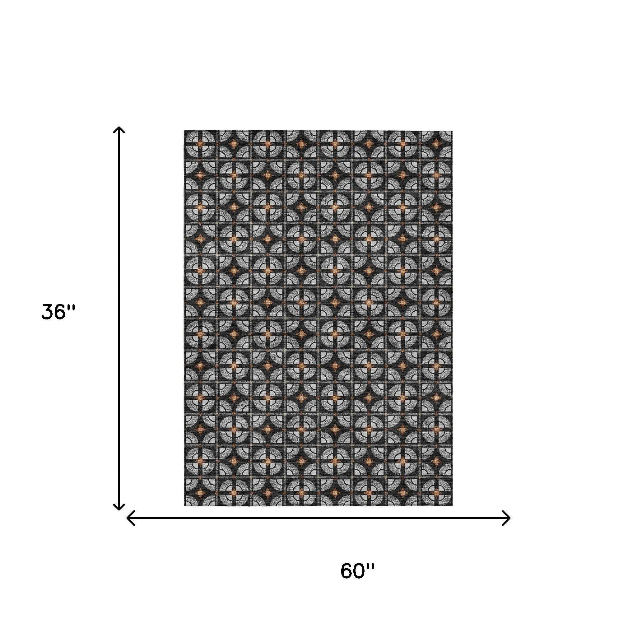 3' X 5' Black And Silver Geometric Washable Indoor Outdoor Area Rug Homeroots Outdoor