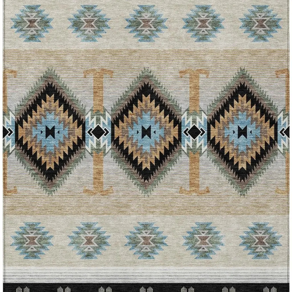 3' X 5' Black And Tan Southwestern Washable Indoor Outdoor Area Rug Homeroots Outdoor