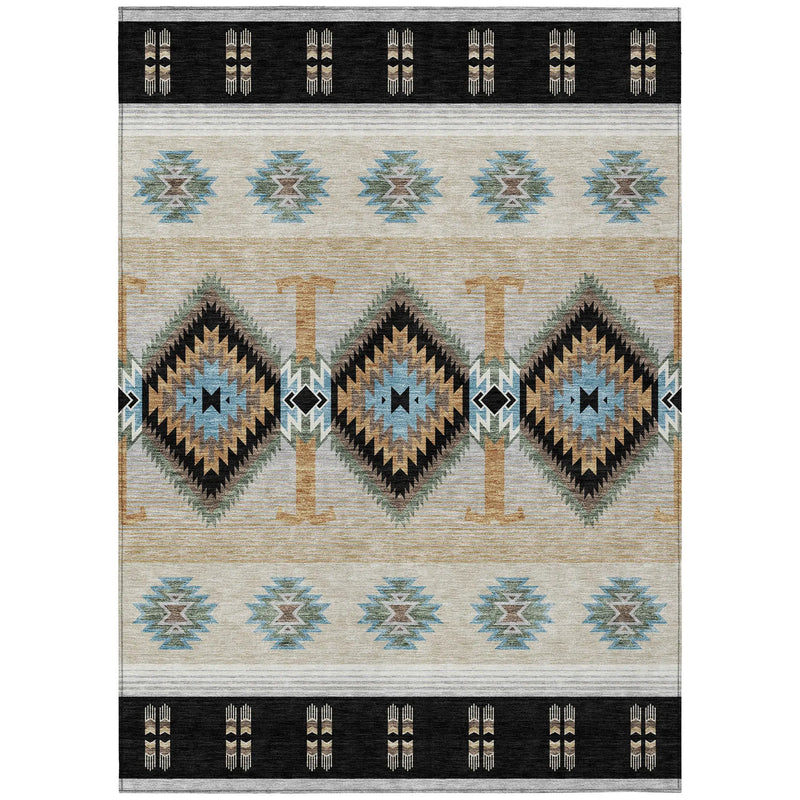 3' X 5' Black And Tan Southwestern Washable Indoor Outdoor Area Rug Homeroots Outdoor