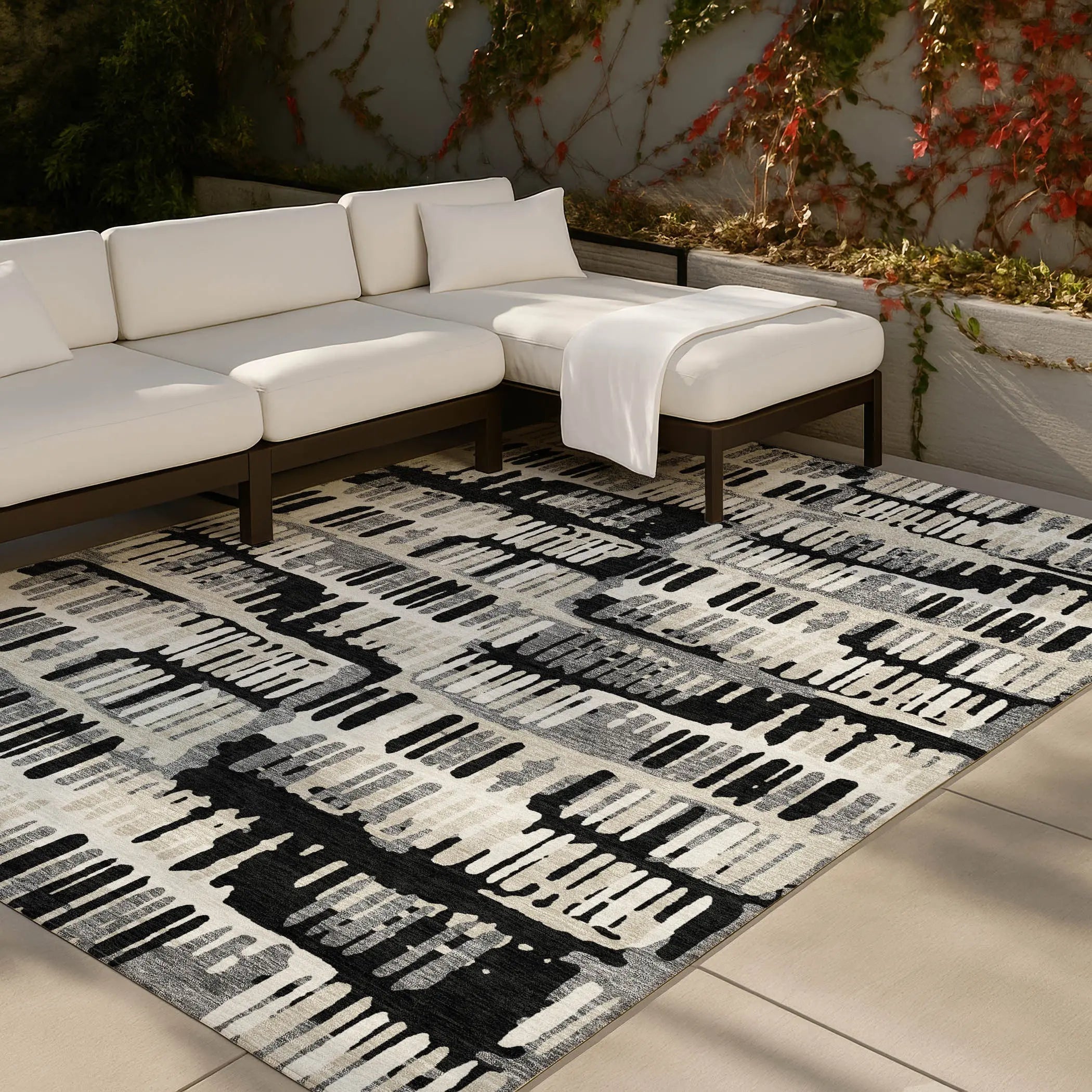 3' X 5' Black And Taupe Abstract Washable Indoor Outdoor Area Rug Homeroots Outdoor