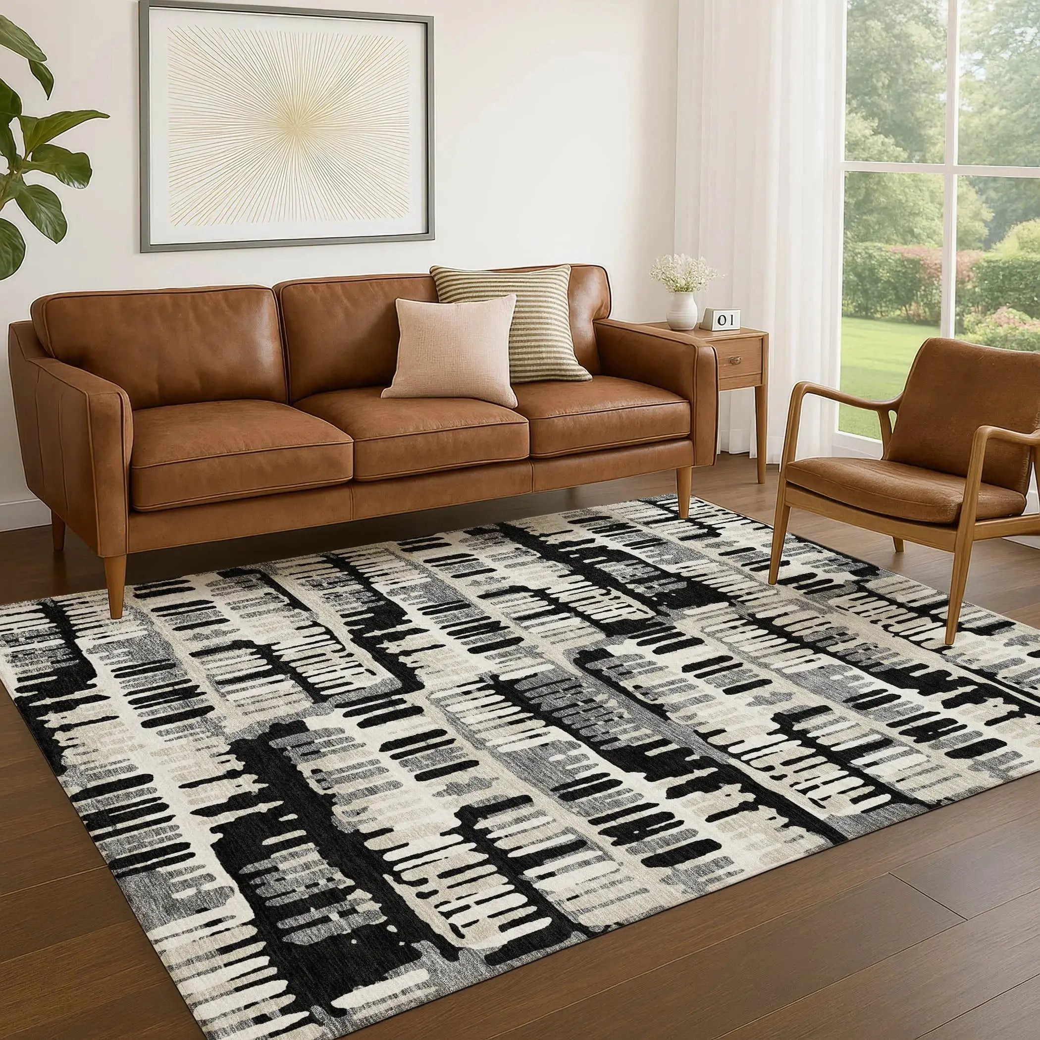 3' X 5' Black And Taupe Abstract Washable Indoor Outdoor Area Rug Homeroots Outdoor