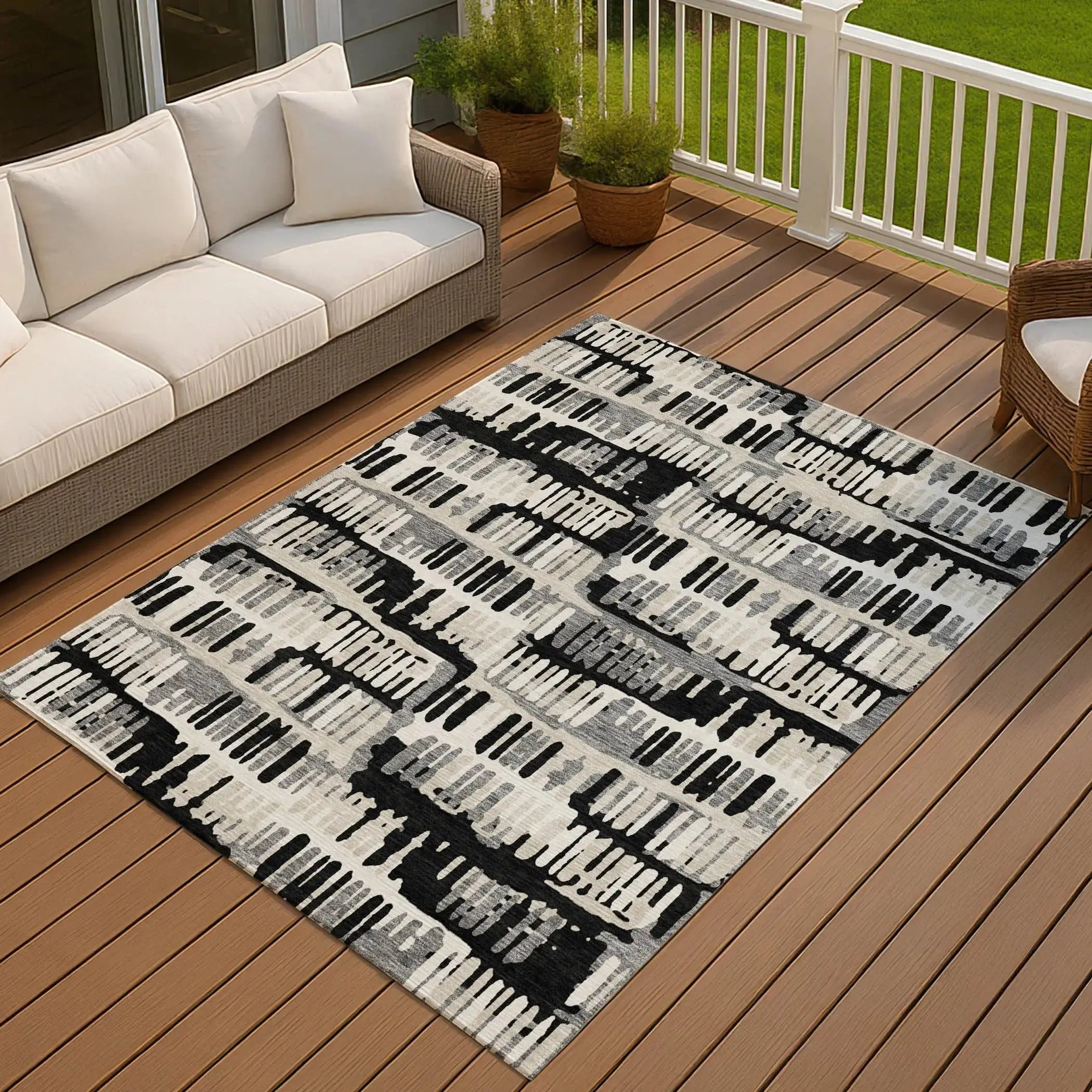 3' X 5' Black And Taupe Abstract Washable Indoor Outdoor Area Rug Homeroots Outdoor