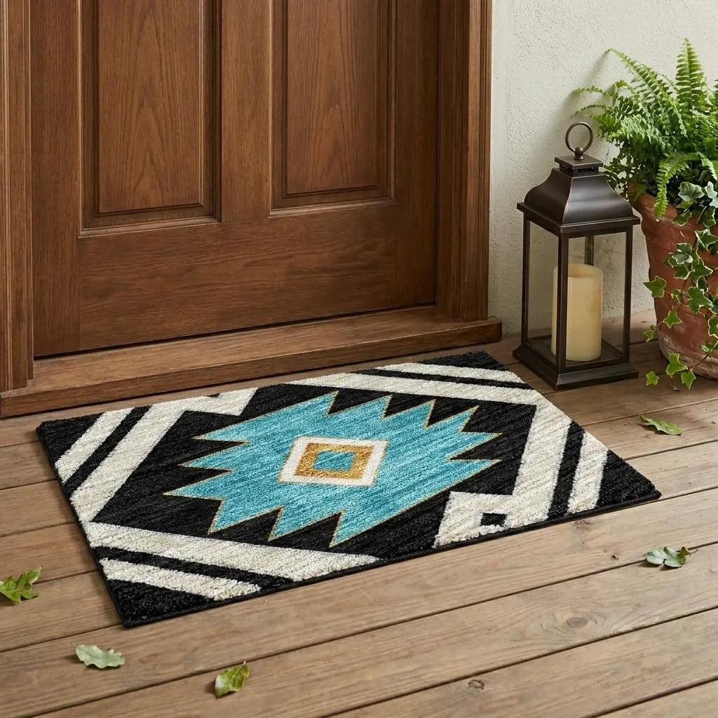 3' X 5' Black And Taupe Southwestern Washable Indoor Outdoor Area Rug Homeroots Outdoor