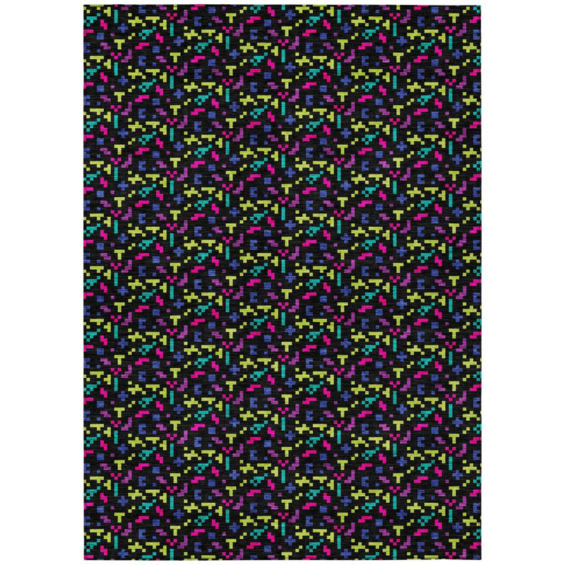 3' X 5' Black And Teal Blue Abstract Washable Indoor Outdoor Area Rug Homeroots Outdoor