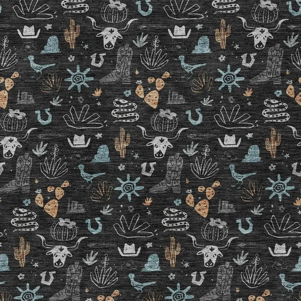 3' X 5' Black And Teal Blue Cactus Washable Indoor Outdoor Area Rug Homeroots Outdoor