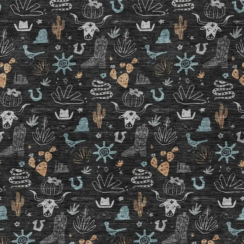3' X 5' Black And Teal Blue Cactus Washable Indoor Outdoor Area Rug Homeroots Outdoor