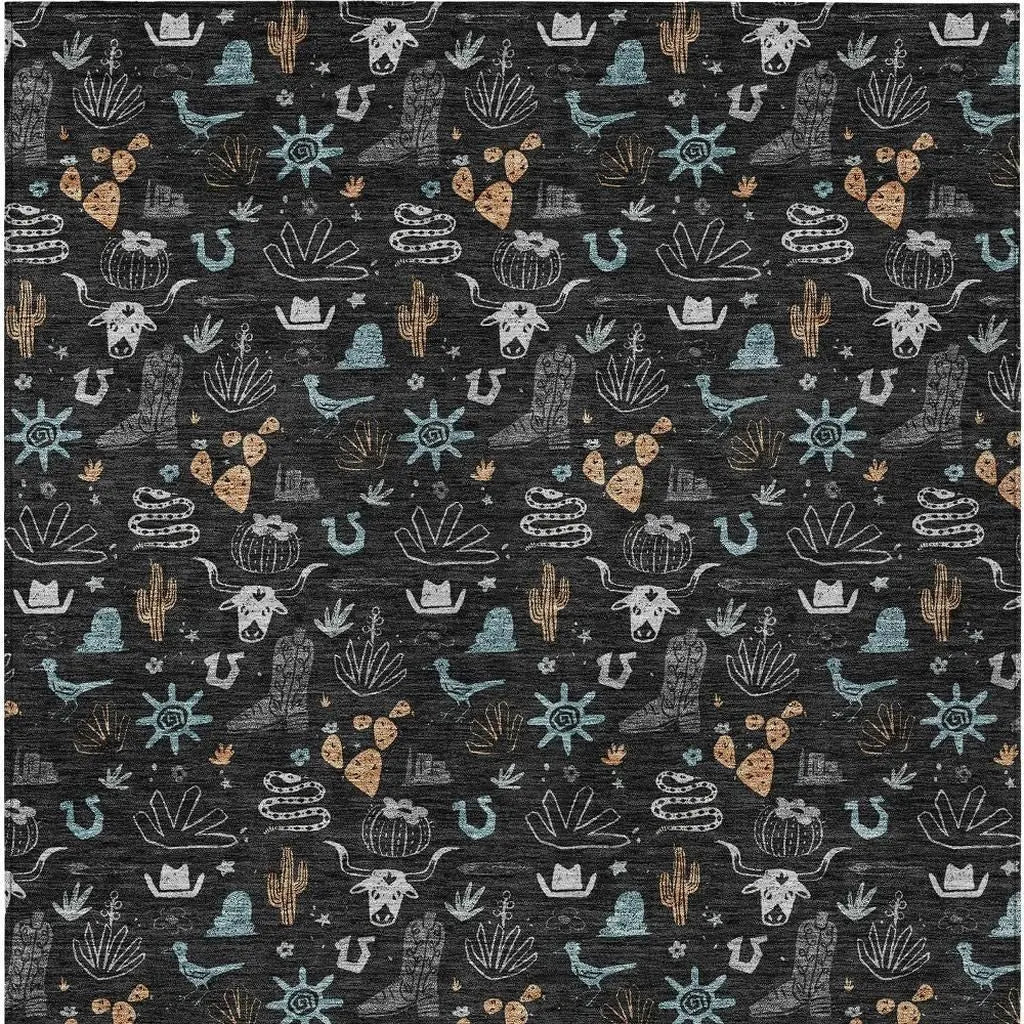 3' X 5' Black And Teal Blue Cactus Washable Indoor Outdoor Area Rug Homeroots Outdoor