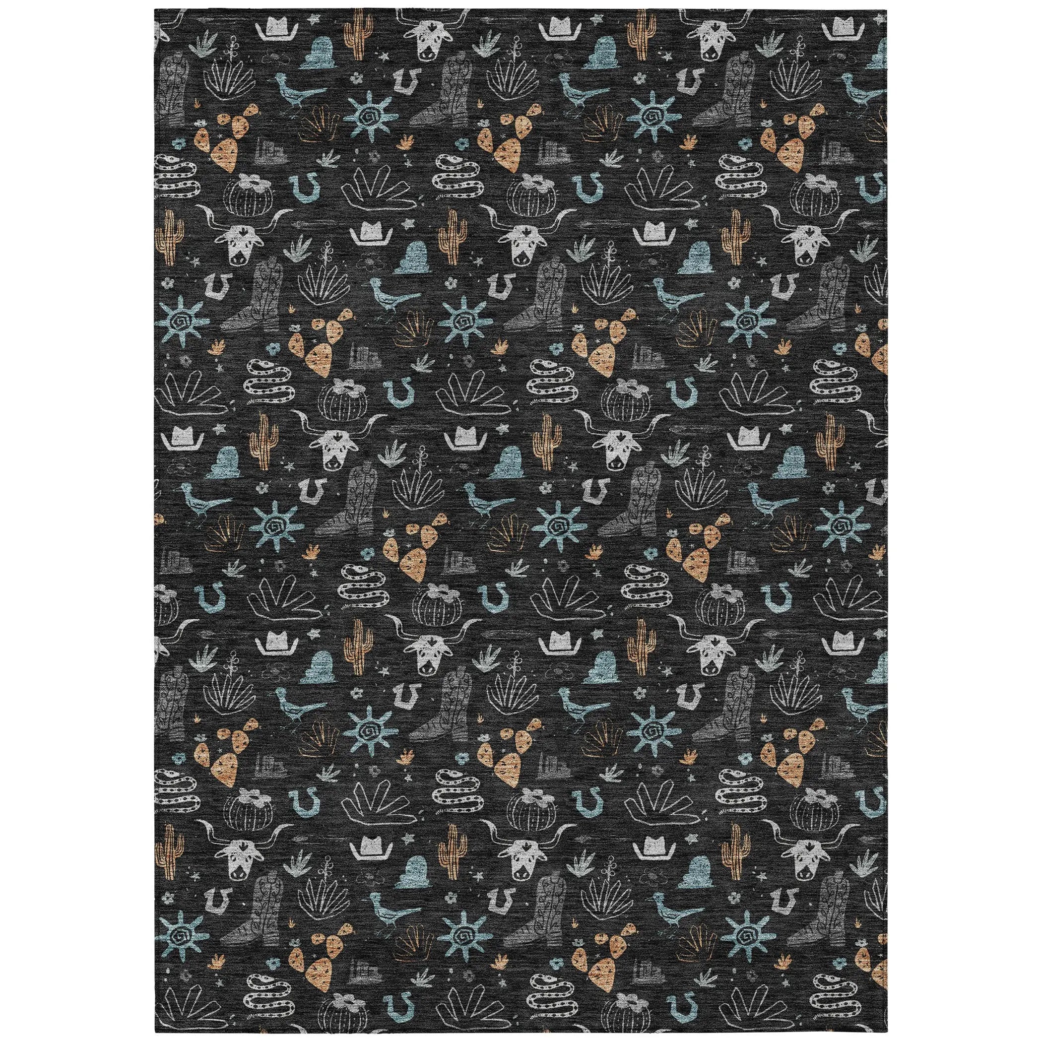 3' X 5' Black And Teal Blue Cactus Washable Indoor Outdoor Area Rug Homeroots Outdoor