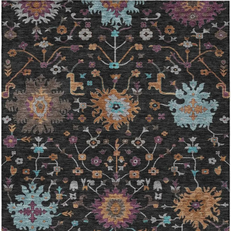 3' X 5' Black And Teal Blue Faux Bois Washable Indoor Outdoor Area Rug Homeroots Outdoor