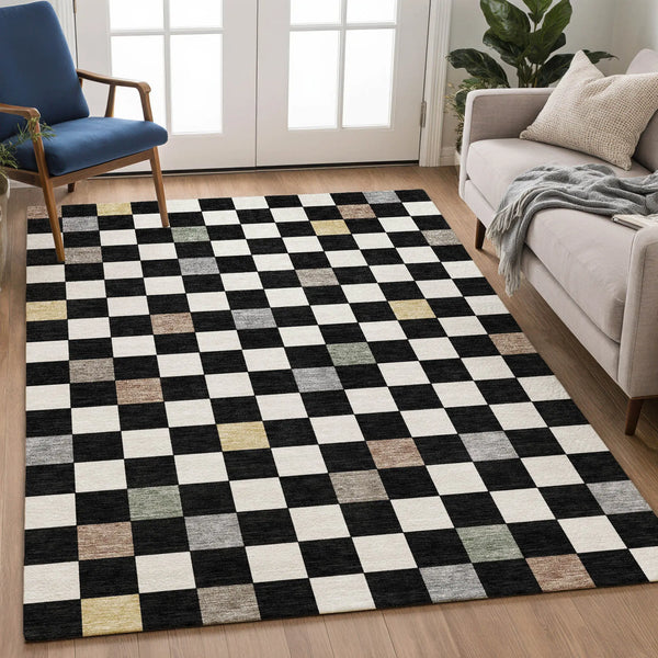 3' X 5' Black And Yellow Geometric Washable Indoor Outdoor Area Rug Homeroots Outdoor