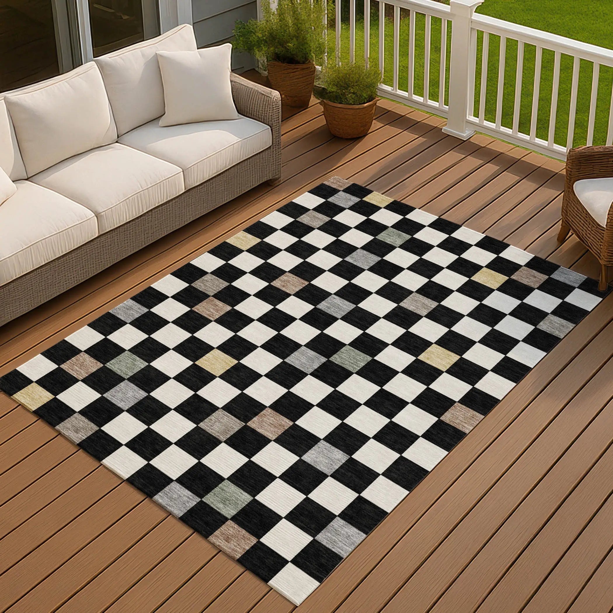3' X 5' Black And Yellow Geometric Washable Indoor Outdoor Area Rug Homeroots Outdoor