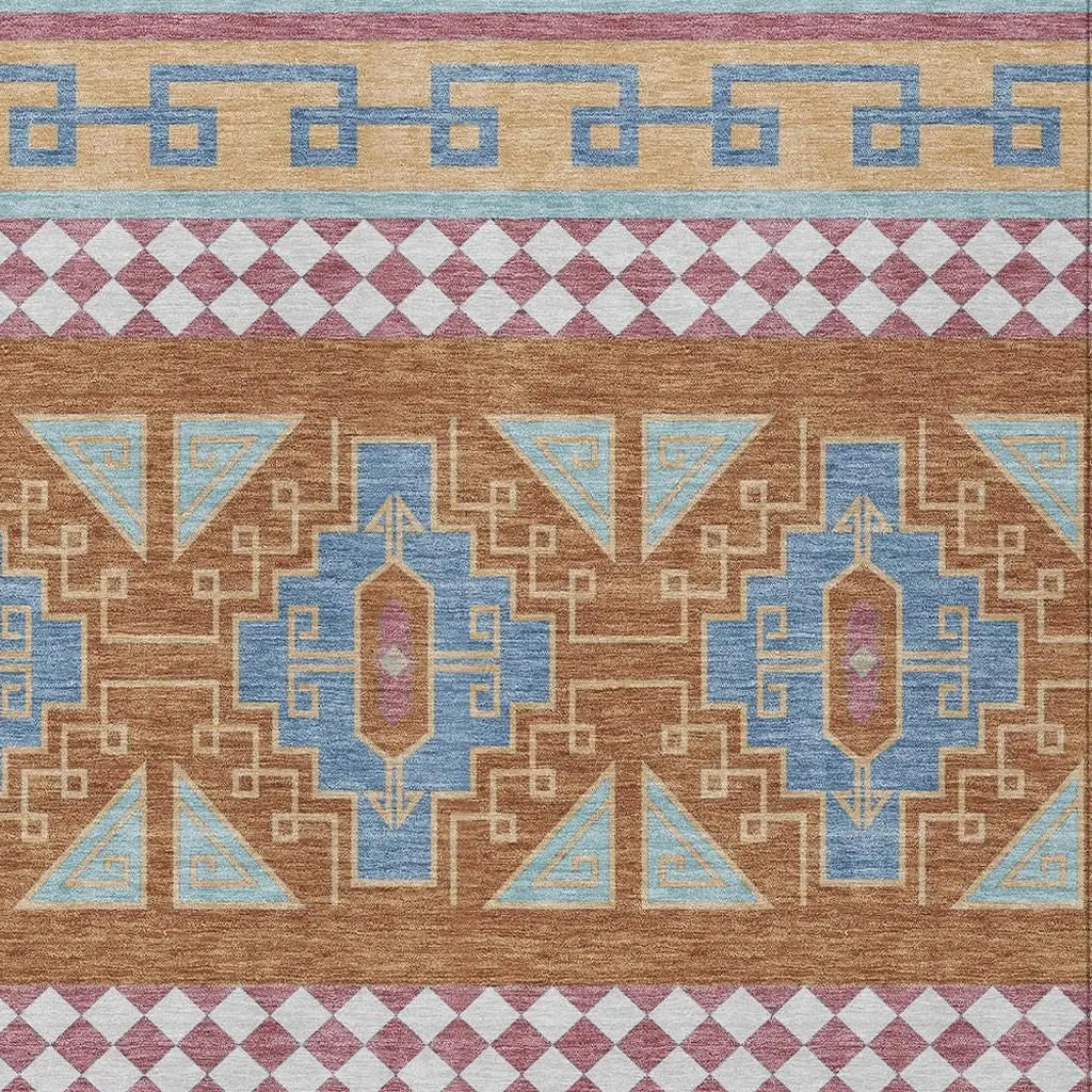 3' X 5' Blue And Aqua Tribal Washable Indoor Outdoor Area Rug Homeroots Outdoor