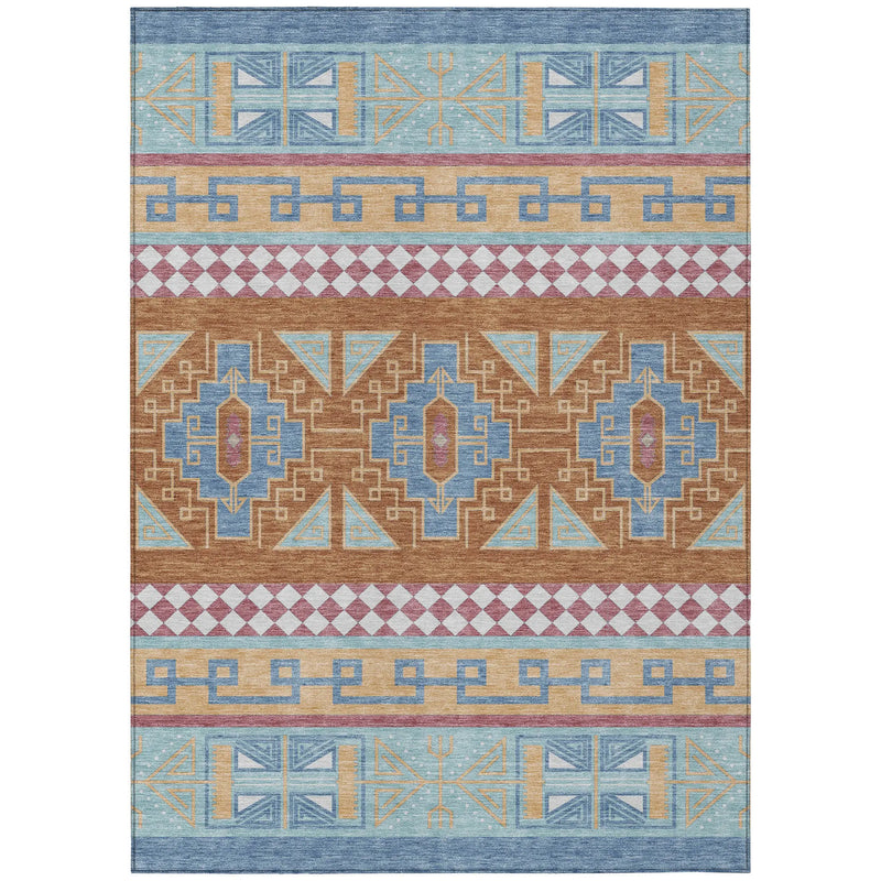 3' X 5' Blue And Aqua Tribal Washable Indoor Outdoor Area Rug Homeroots Outdoor