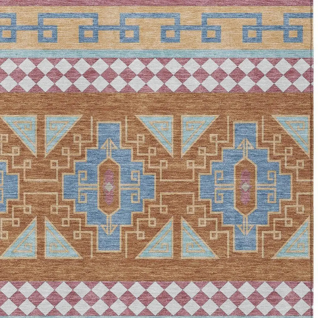 3' X 5' Blue And Aqua Tribal Washable Indoor Outdoor Area Rug Homeroots Outdoor