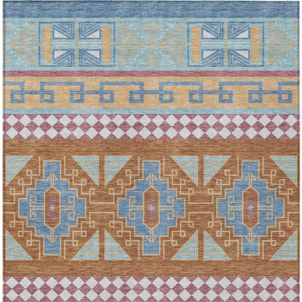 3' X 5' Blue And Aqua Tribal Washable Indoor Outdoor Area Rug Homeroots Outdoor