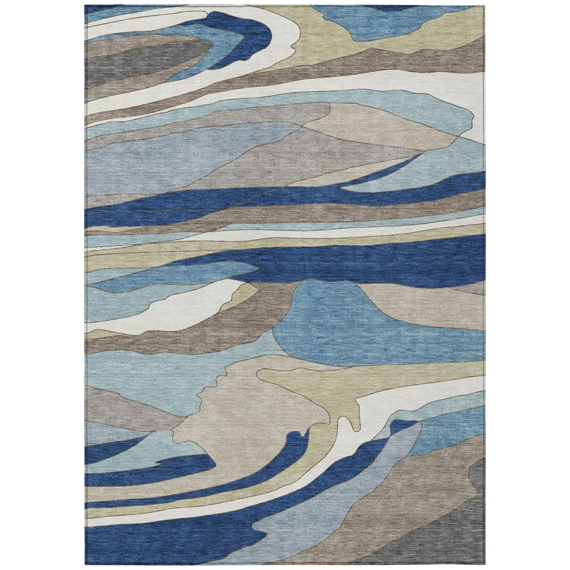 3' X 5' Blue And Beige Abstract Washable Indoor Outdoor Area Rug Homeroots Outdoor