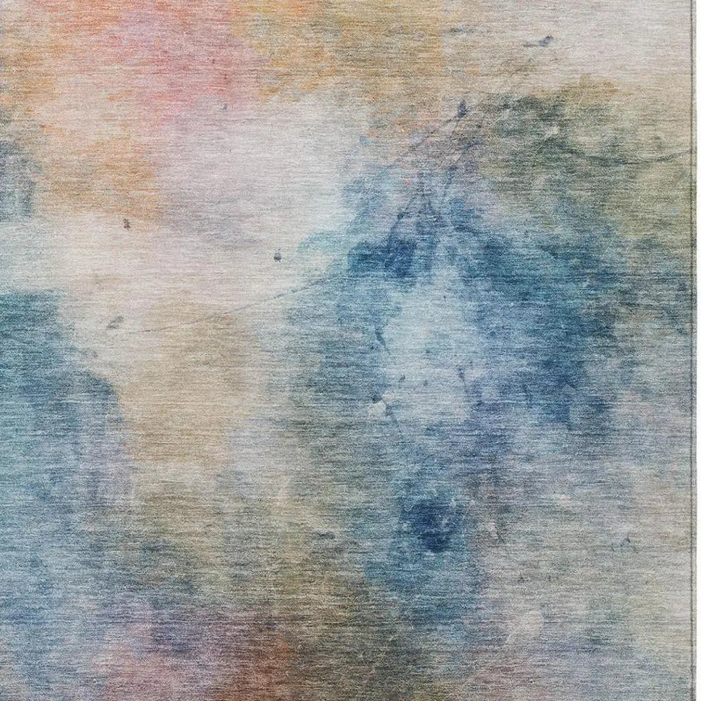 3' X 5' Blue And Beige Abstract Washable Indoor Outdoor Area Rug Homeroots Outdoor