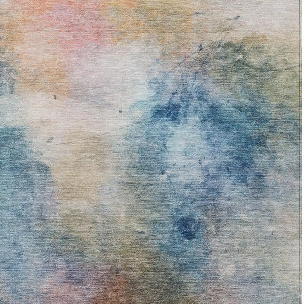 3' X 5' Blue And Beige Abstract Washable Indoor Outdoor Area Rug Homeroots Outdoor