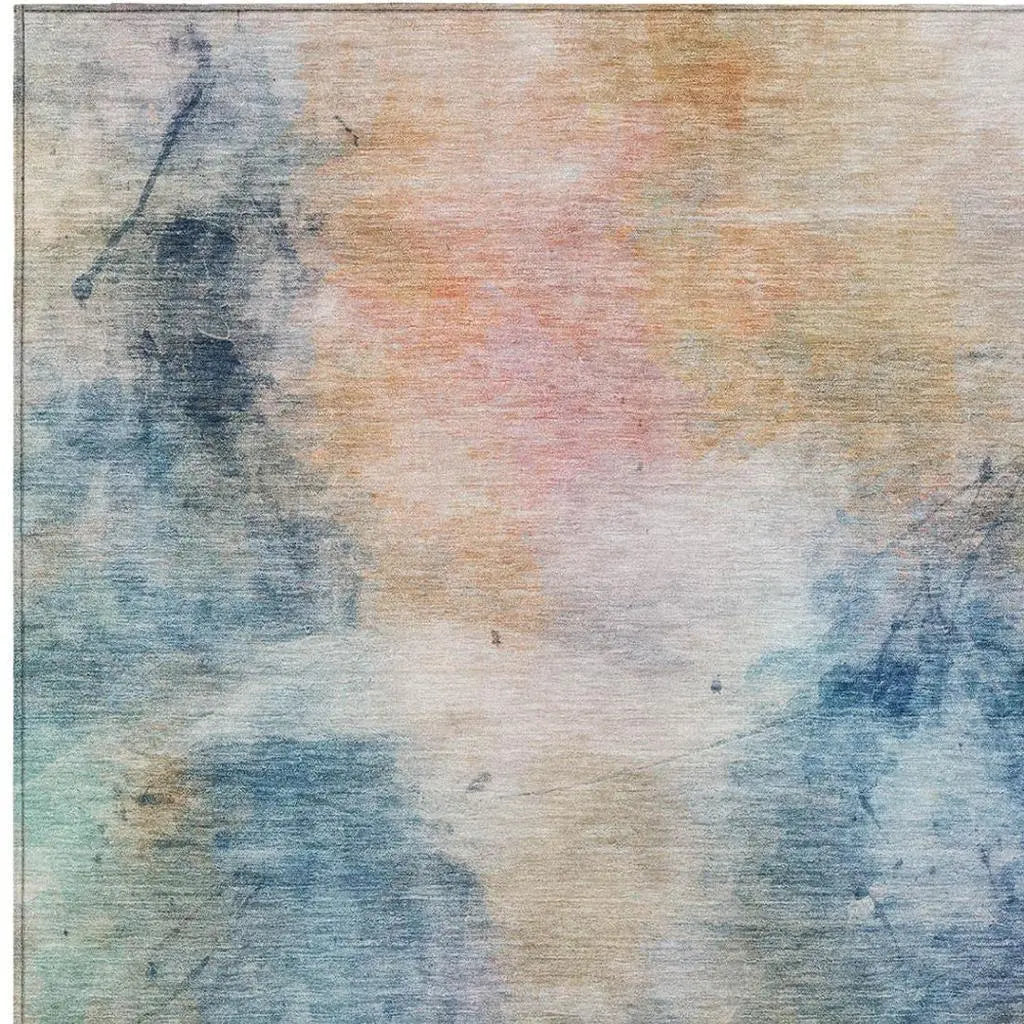 3' X 5' Blue And Beige Abstract Washable Indoor Outdoor Area Rug Homeroots Outdoor