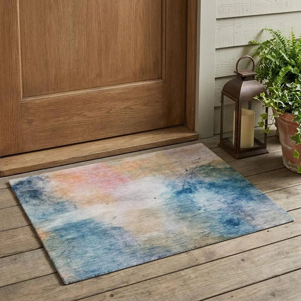 3' X 5' Blue And Beige Abstract Washable Indoor Outdoor Area Rug Homeroots Outdoor