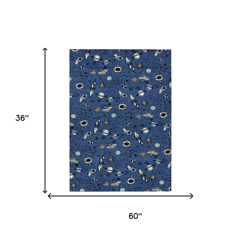 3' X 5' Blue And Black Animal Print Washable Indoor Outdoor Area Rug Homeroots Outdoor