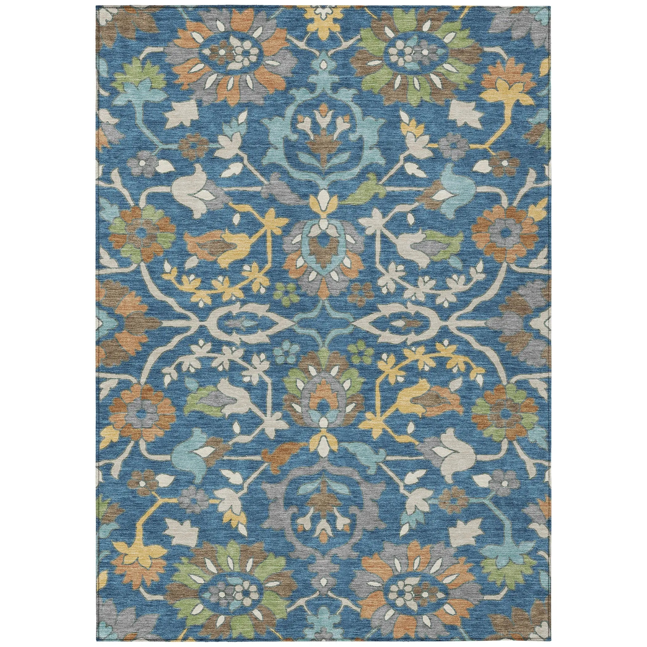 3' X 5' Blue And Brown Floral Washable Indoor Outdoor Area Rug Homeroots Outdoor