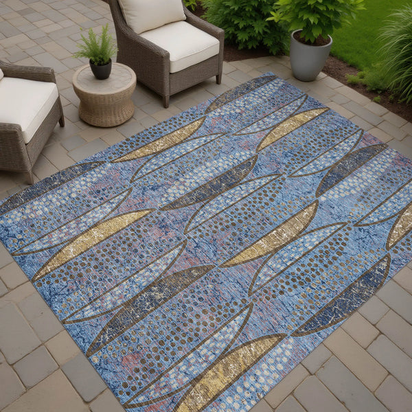 3' X 5' Blue And Brown Geometric Washable Indoor Outdoor Area Rug Homeroots Outdoor