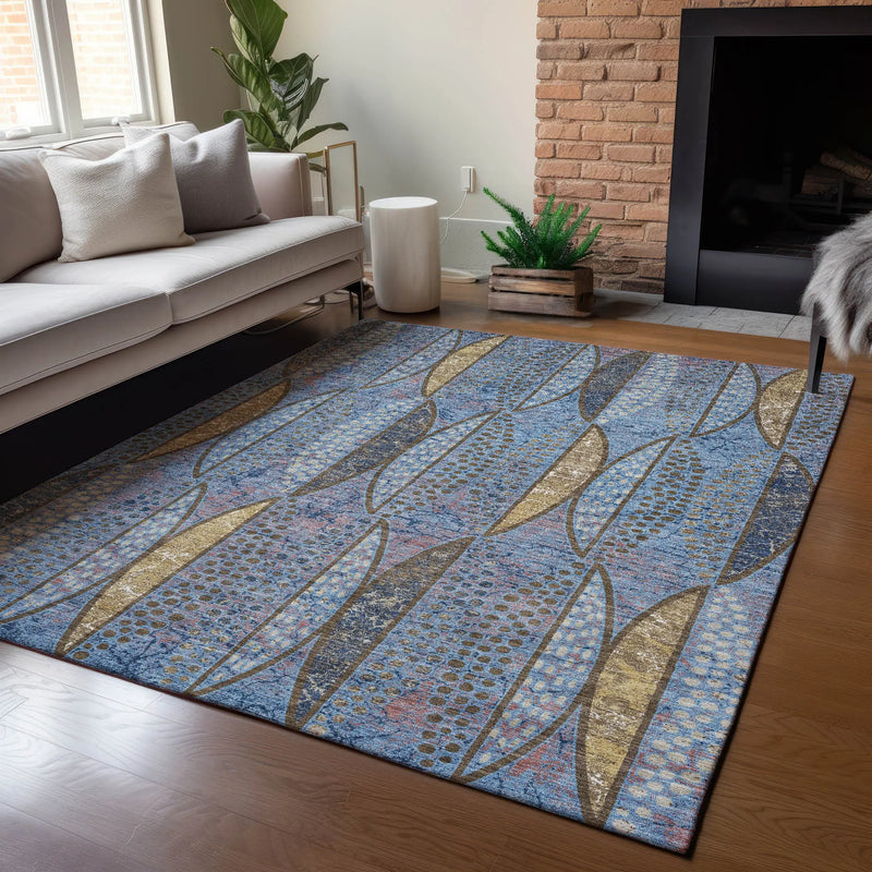 3' X 5' Blue And Brown Geometric Washable Indoor Outdoor Area Rug Homeroots Outdoor