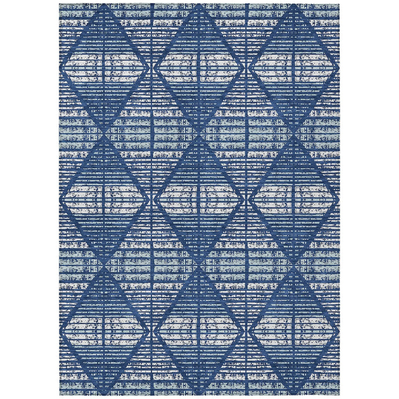 3' X 5' Blue And Charcoal Geometric Washable Indoor Outdoor Area Rug Homeroots Outdoor